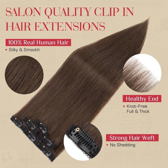 Real Human Hair Clip In Extensions 6 Pcs 10 Inches Seamless Clear Fit for Women main image 8